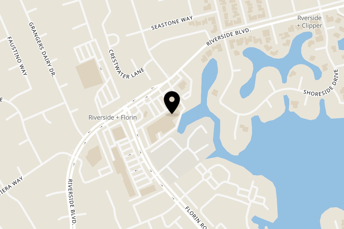 Map showing the location of Banzai Sushi on 6409 Riverside Blvd in Sacramento